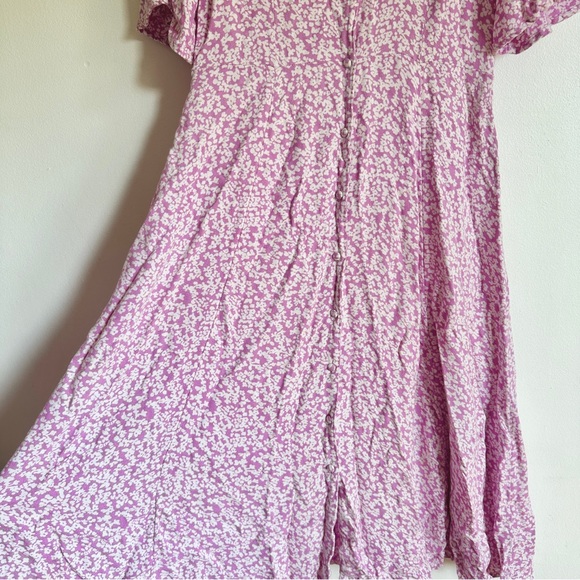 Yas Stelli Flutter-Sleeve Floral Midi Shirtdress Pink White Relaxed Circle S - Picture 9 of 13